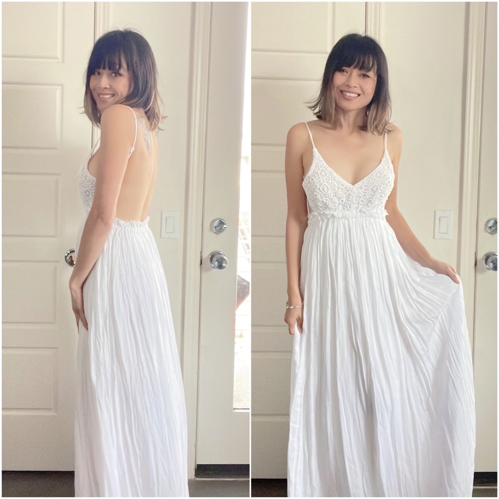 Boho White Floral Embroidered Backless Maxi Dress - Picture 3 of 5